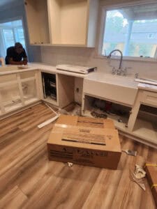 Vinyl floor tiles in kitchen